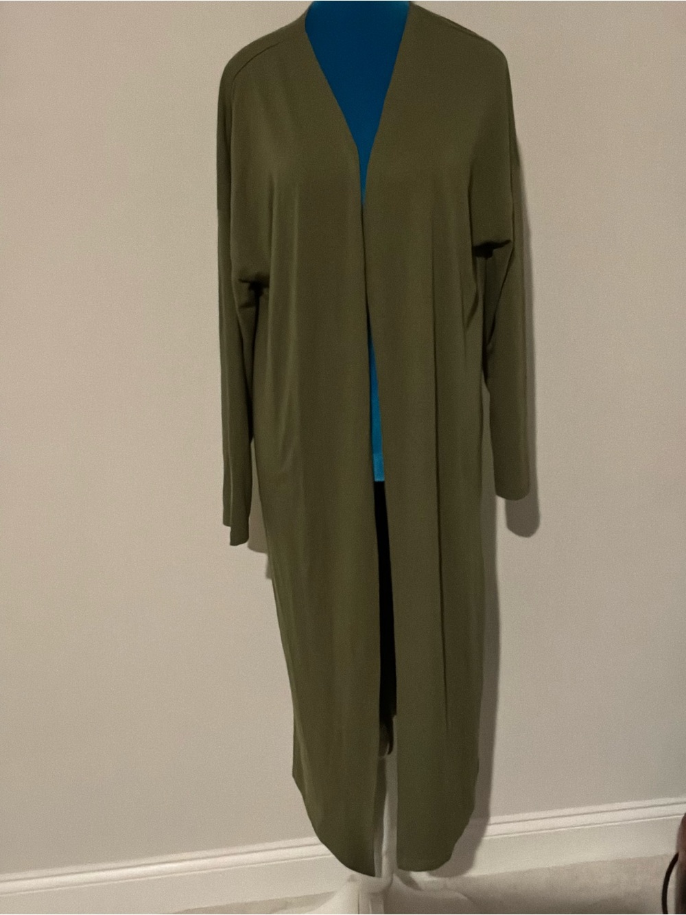 Olive Green Open-Front Long Cardigan Sweater